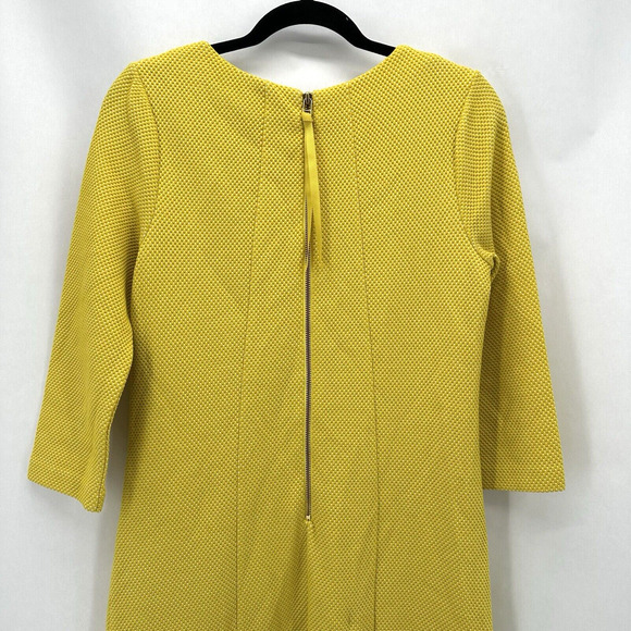 Boden Riva Jacquard Shift Dress Size 6 Tall Yellow 3/4 Sleeve Retro Mod Twee - Picture 6 of 11